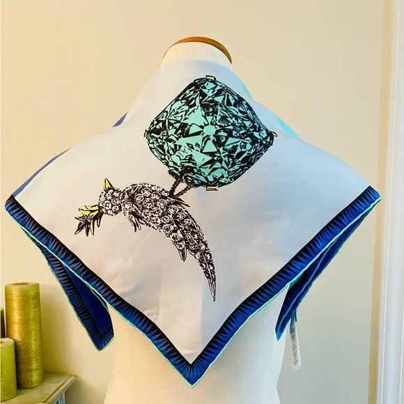 TIFFANY BIRD ON A ROCK INFINITY BLUE SILK SCARF ITALY - Picture 10 of 14
